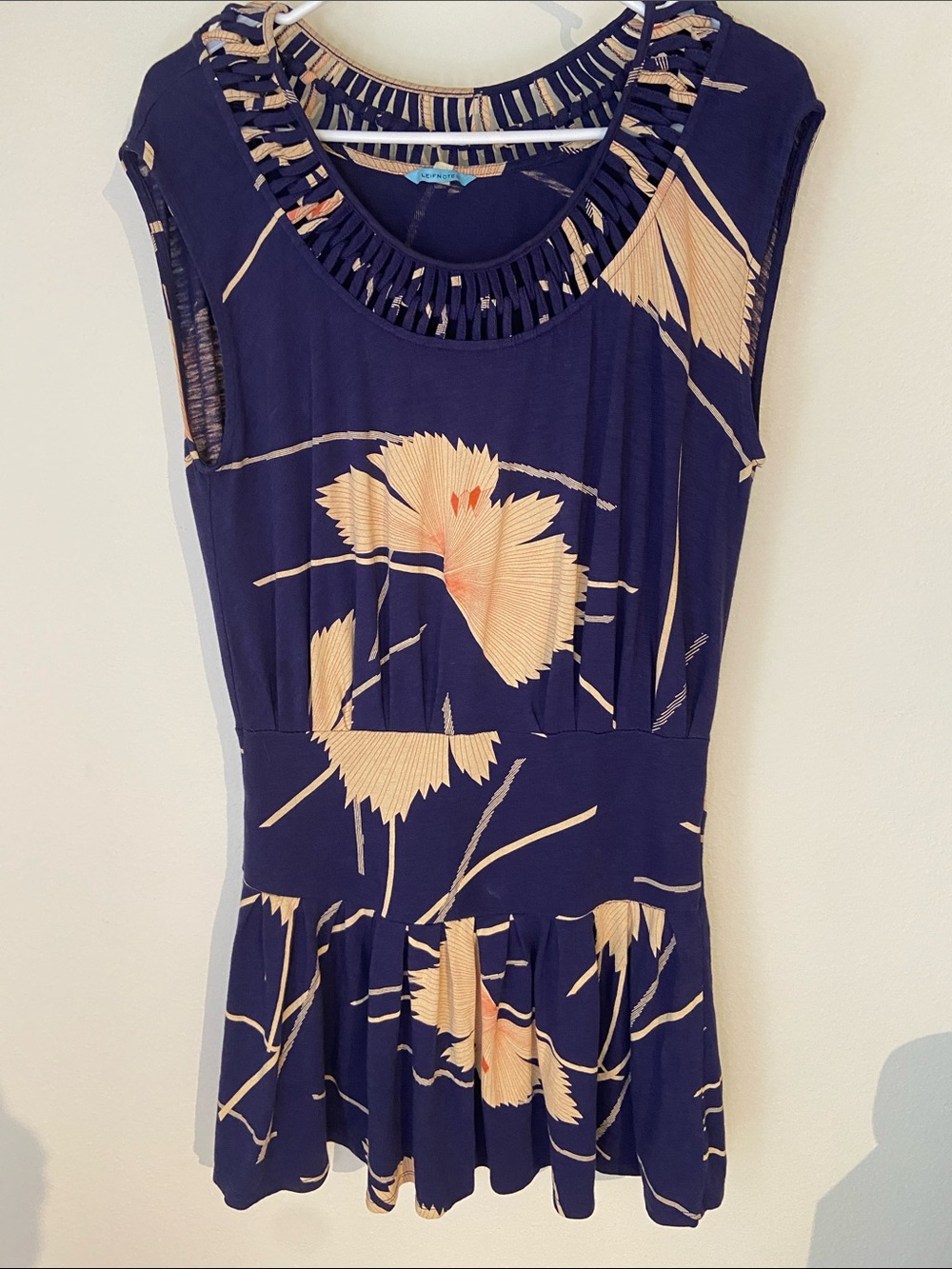 Anthropologie Sleeveless Navy Floral Mini Dress with Cutout Neckline